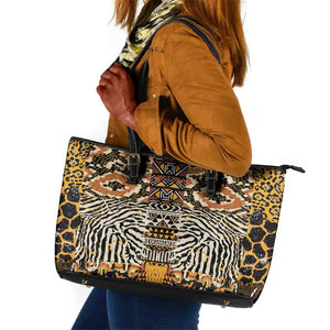 Wild Animal Skins Leather Tote Bag African Tribal Pattern