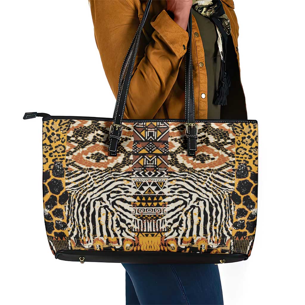 Wild Animal Skins Leather Tote Bag African Tribal Pattern