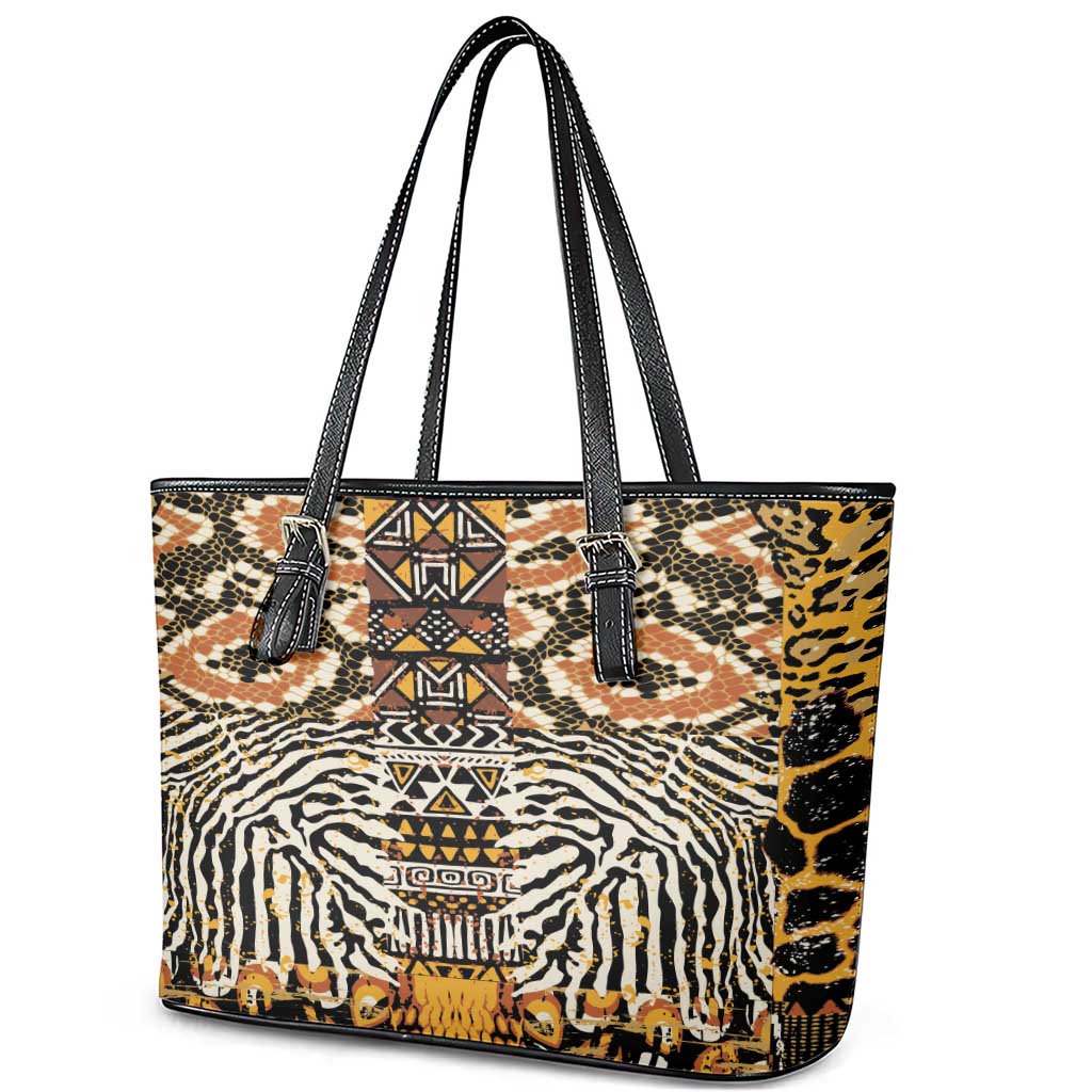 Wild Animal Skins Leather Tote Bag African Tribal Pattern