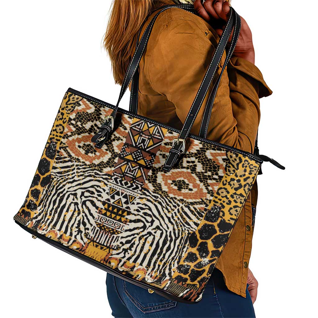 Wild Animal Skins Leather Tote Bag African Tribal Pattern