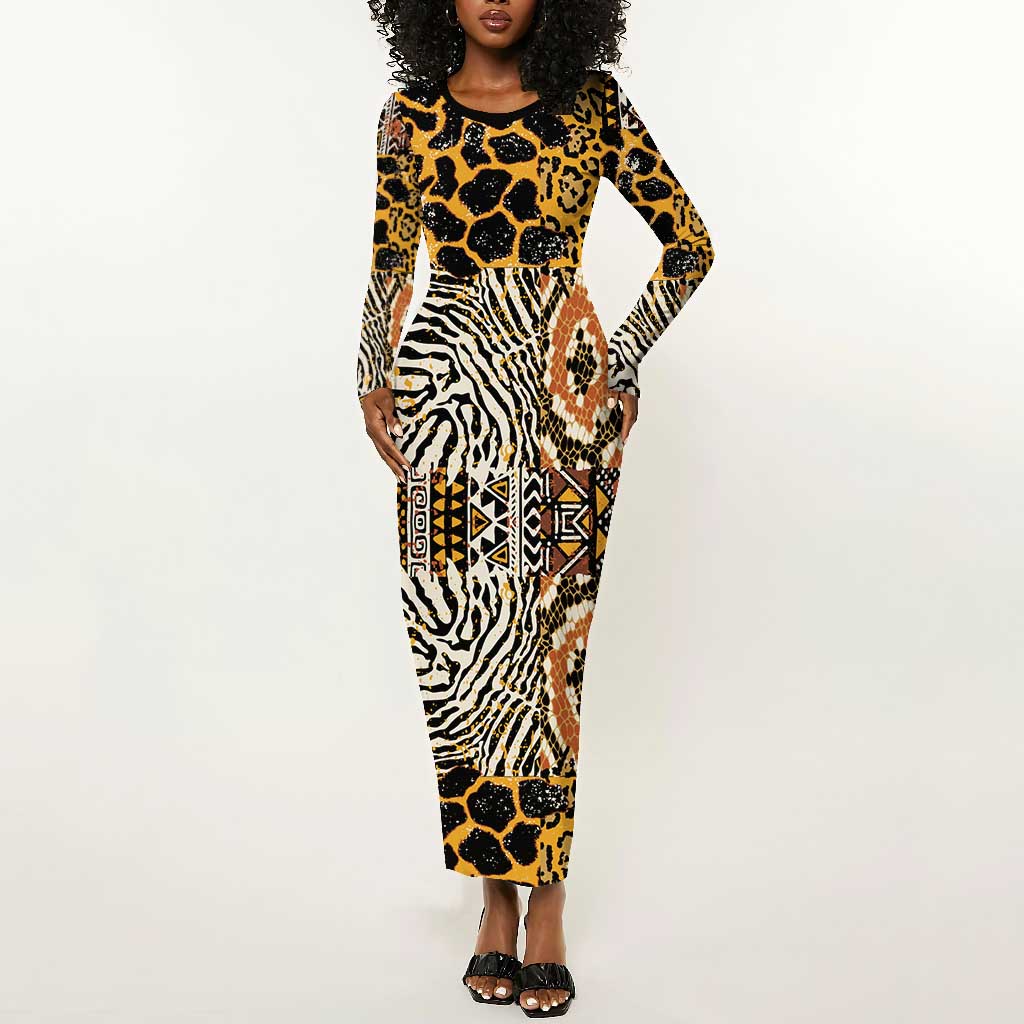 Wild Animal Skins Long Sleeve Bodycon Dress African Tribal Pattern LT15