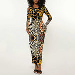Wild Animal Skins Long Sleeve Bodycon Dress African Tribal Pattern LT15