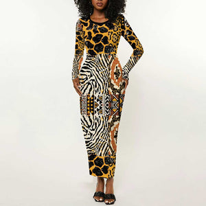 Wild Animal Skins Long Sleeve Bodycon Dress African Tribal Pattern LT15