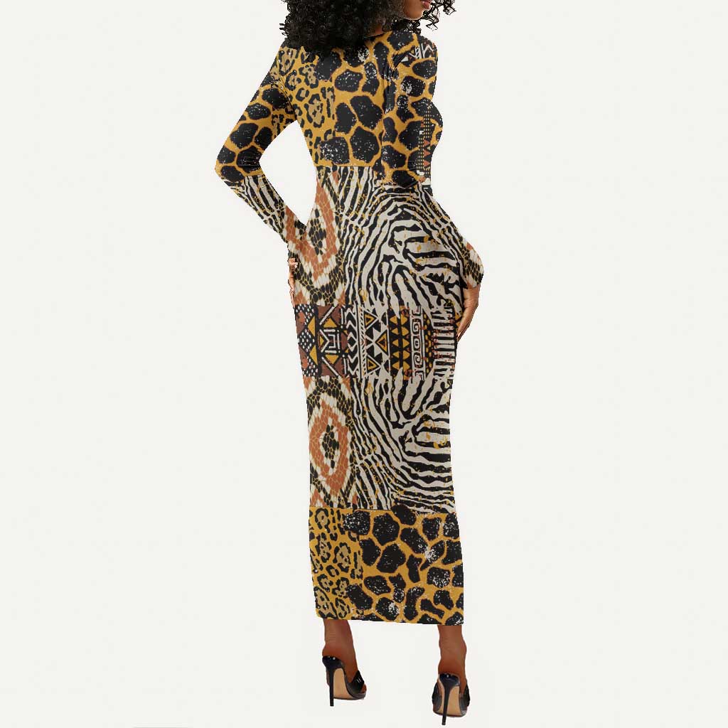 Wild Animal Skins Long Sleeve Bodycon Dress African Tribal Pattern LT15