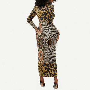 Wild Animal Skins Long Sleeve Bodycon Dress African Tribal Pattern LT15