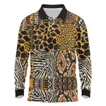 Wild Animal Skins Long Sleeve Polo Shirt African Tribal Pattern