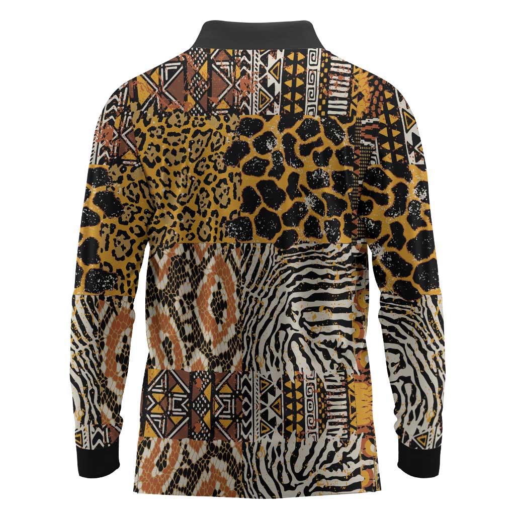 Wild Animal Skins Long Sleeve Polo Shirt African Tribal Pattern