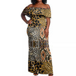 Wild Animal Skins Off Shoulder Maxi Dress African Tribal Pattern