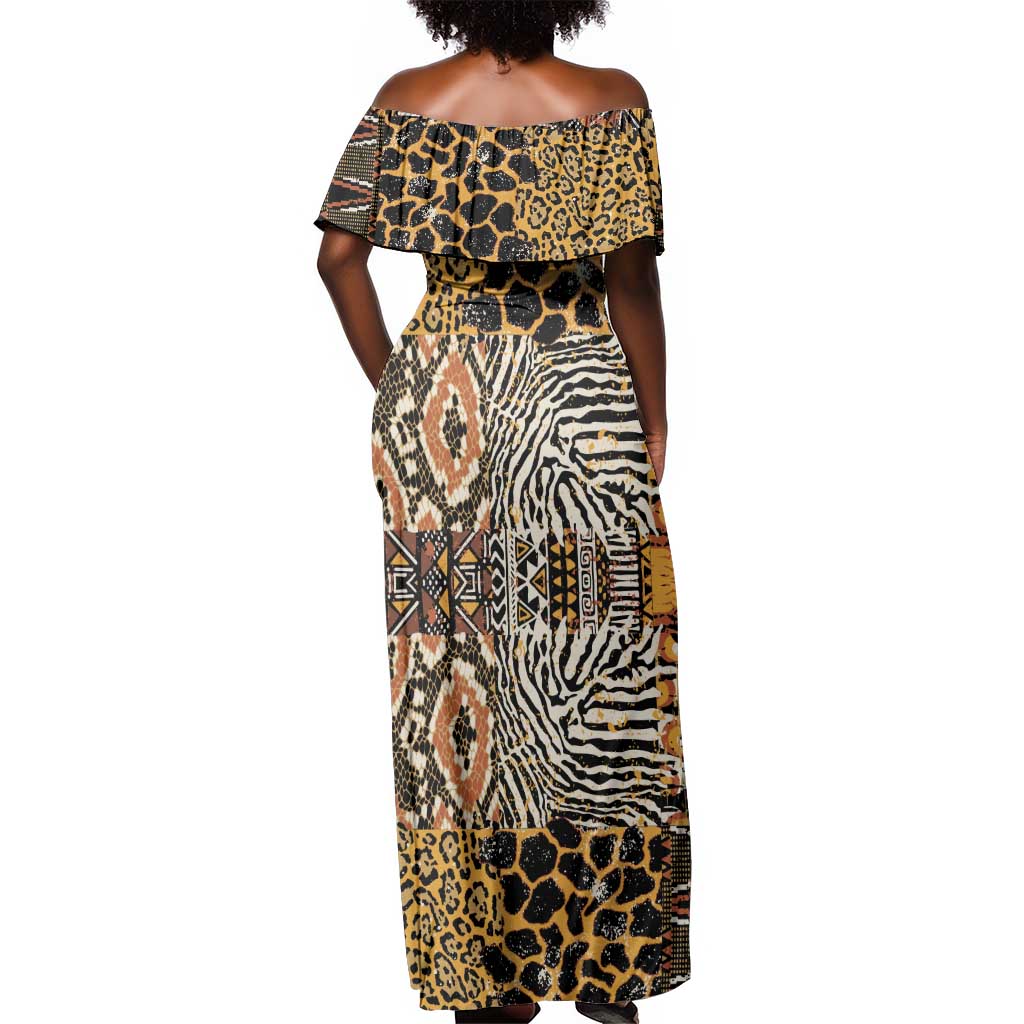 Wild Animal Skins Off Shoulder Maxi Dress African Tribal Pattern