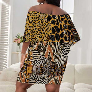 Wild Animal Skins Off Shoulder Short Dress African Tribal Pattern
