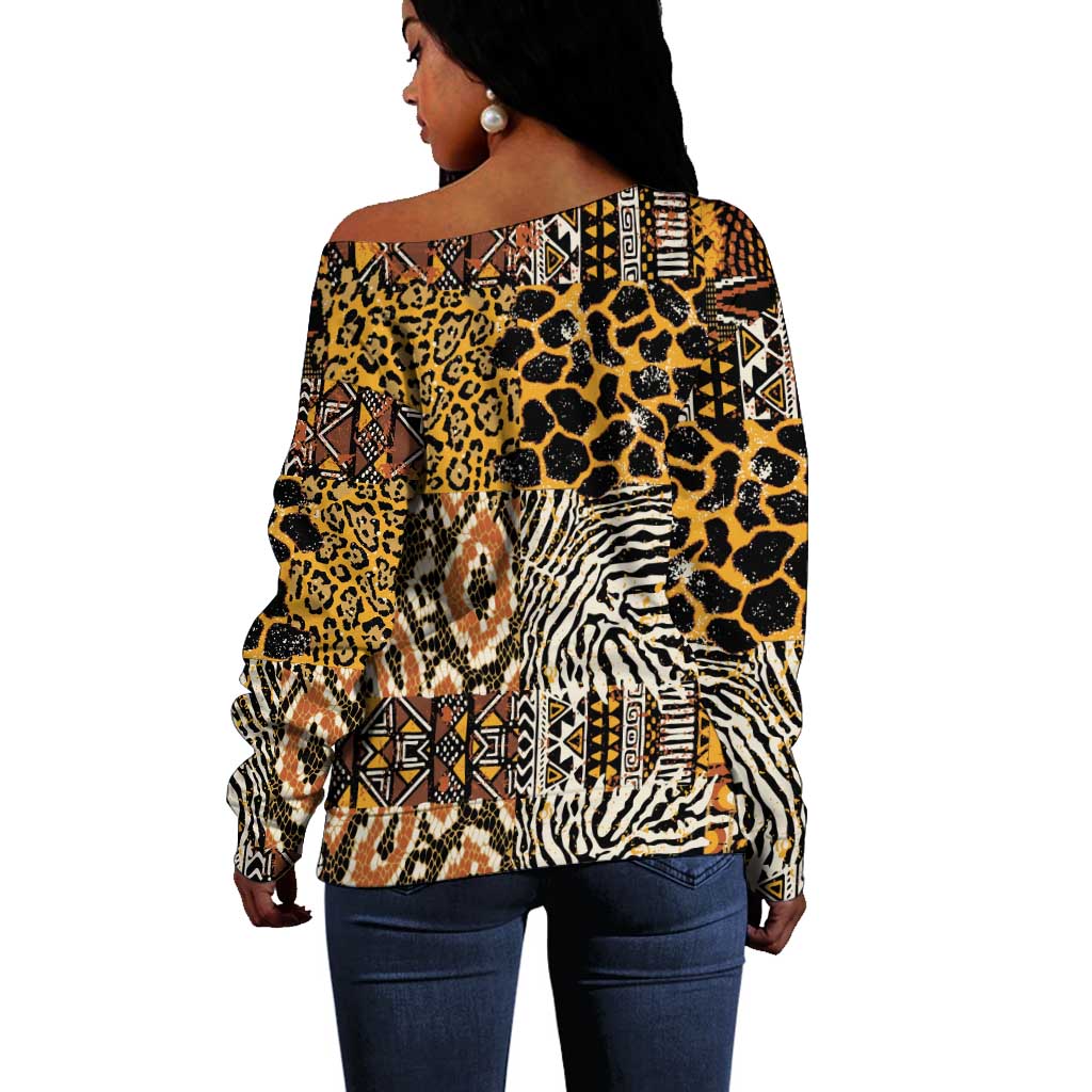 Wild Animal Skins Off Shoulder Sweater African Tribal Pattern