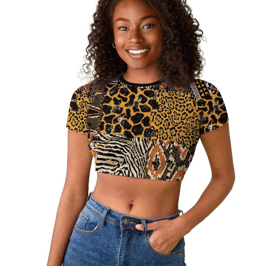 Wild Animal Skins Raglan Cropped T shirt African Tribal Pattern