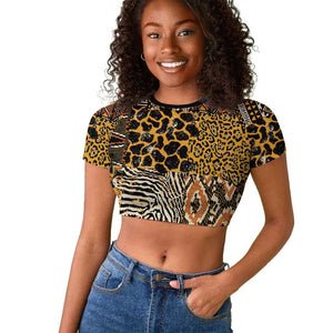 Wild Animal Skins Raglan Cropped T shirt African Tribal Pattern
