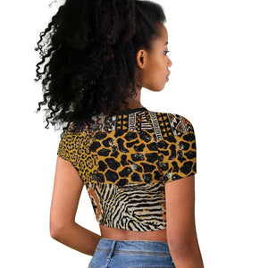 Wild Animal Skins Raglan Cropped T shirt African Tribal Pattern