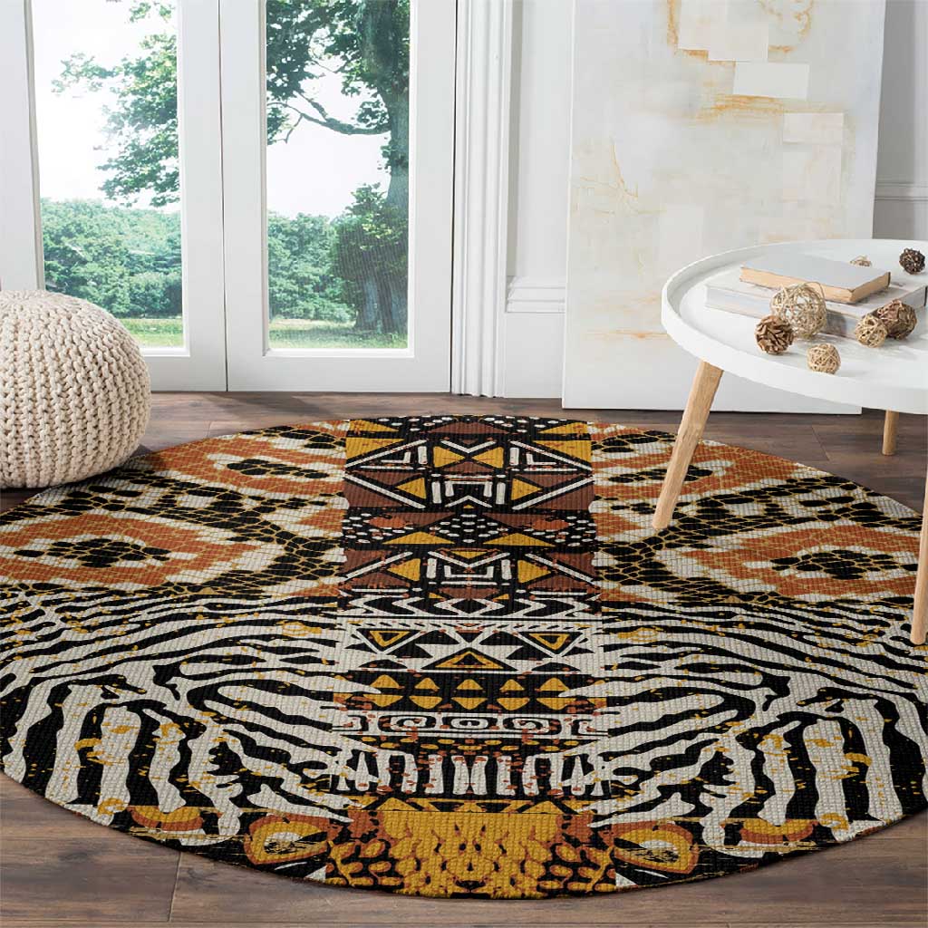Wild Animal Skins Round Carpet African Tribal Pattern