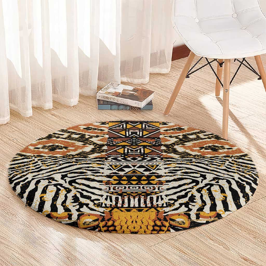 Wild Animal Skins Round Carpet African Tribal Pattern