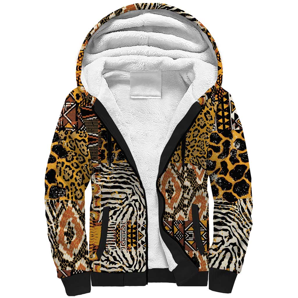 Wild Animal Skins Sherpa Hoodie African Tribal Pattern
