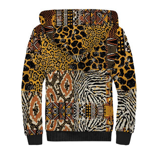 Wild Animal Skins Sherpa Hoodie African Tribal Pattern