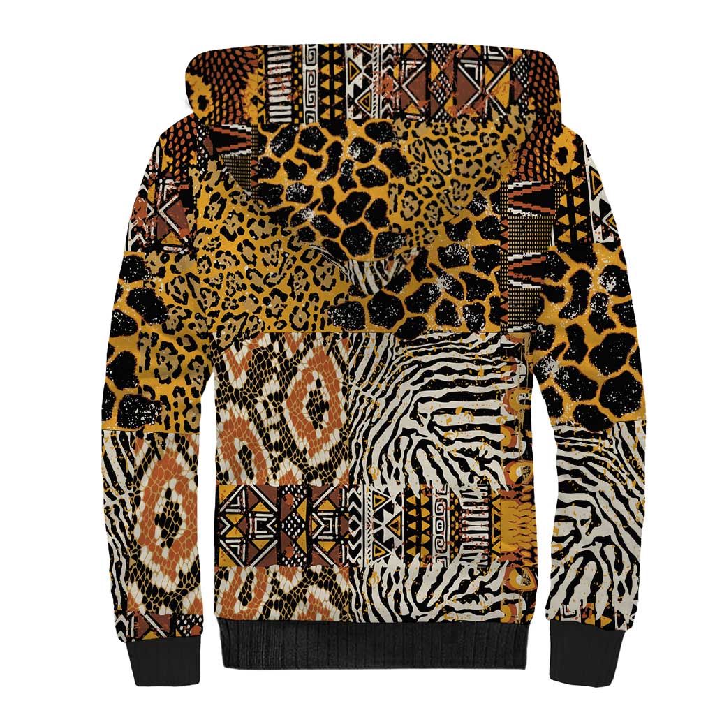 Wild Animal Skins Sherpa Hoodie African Tribal Pattern