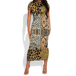 Wild Animal Skins Short Sleeve Bodycon Dress African Tribal Pattern LT15