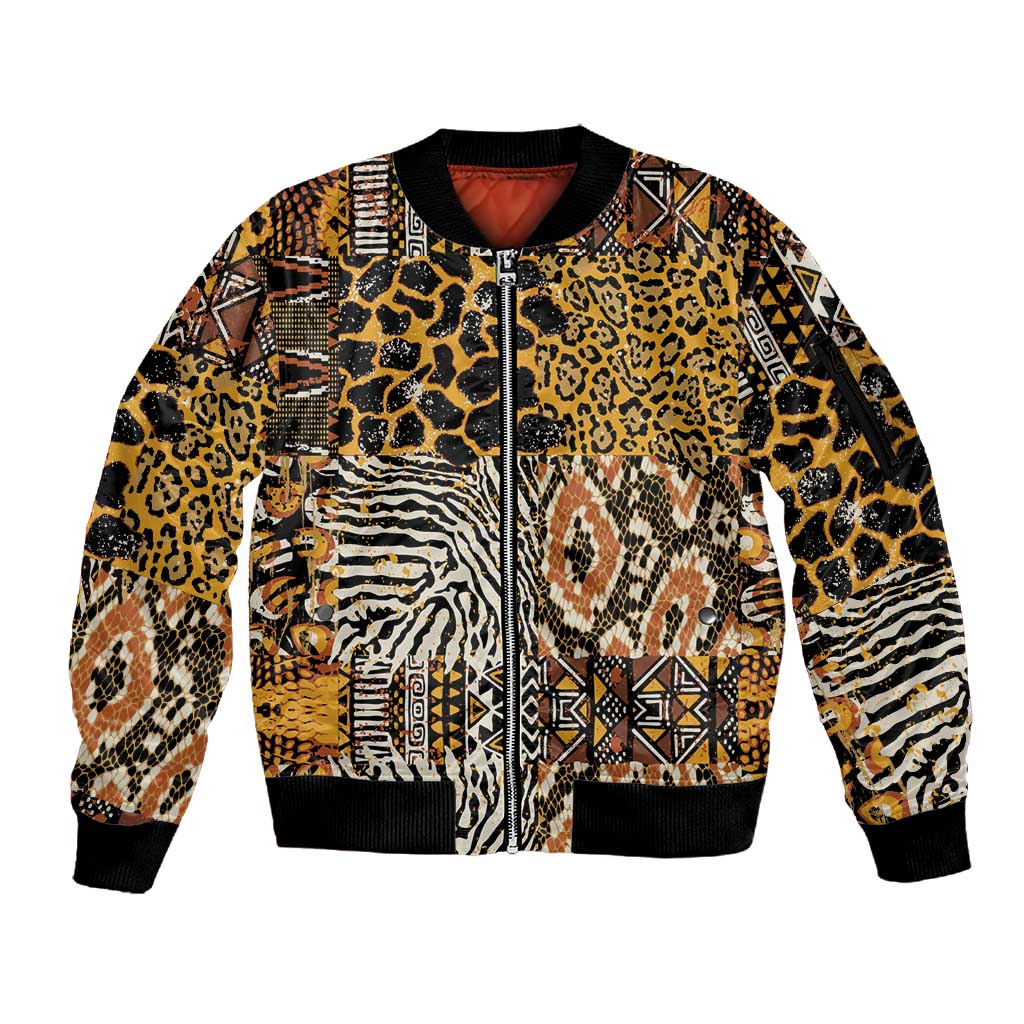 Wild Animal Skins Sleeve Zip Bomber Jacket African Tribal Pattern