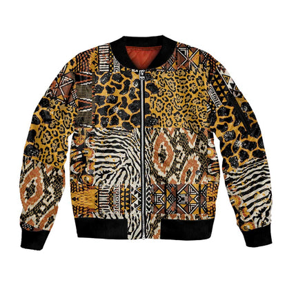 Wild Animal Skins Sleeve Zip Bomber Jacket African Tribal Pattern