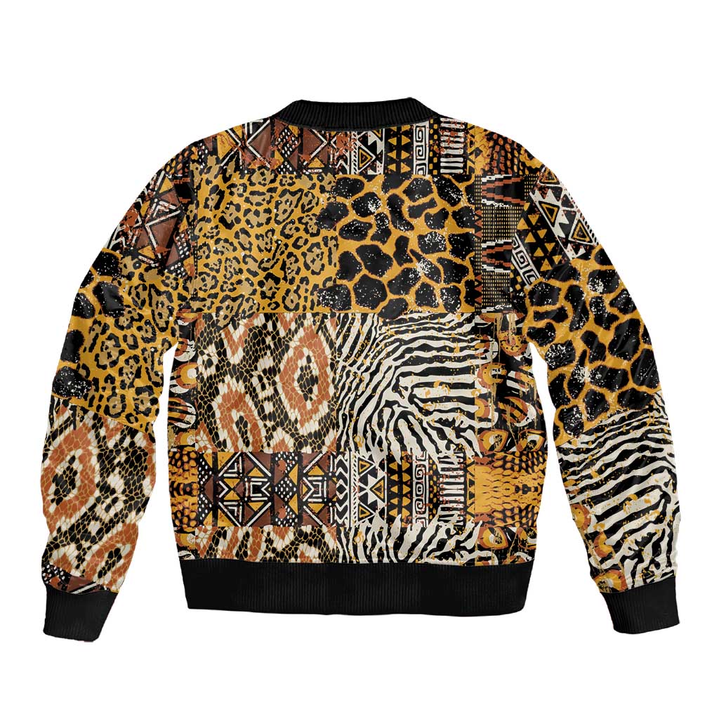 Wild Animal Skins Sleeve Zip Bomber Jacket African Tribal Pattern