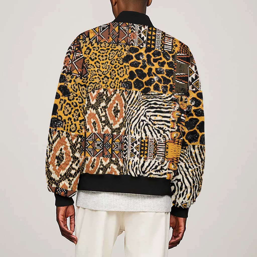 Wild Animal Skins Sleeve Zip Bomber Jacket African Tribal Pattern
