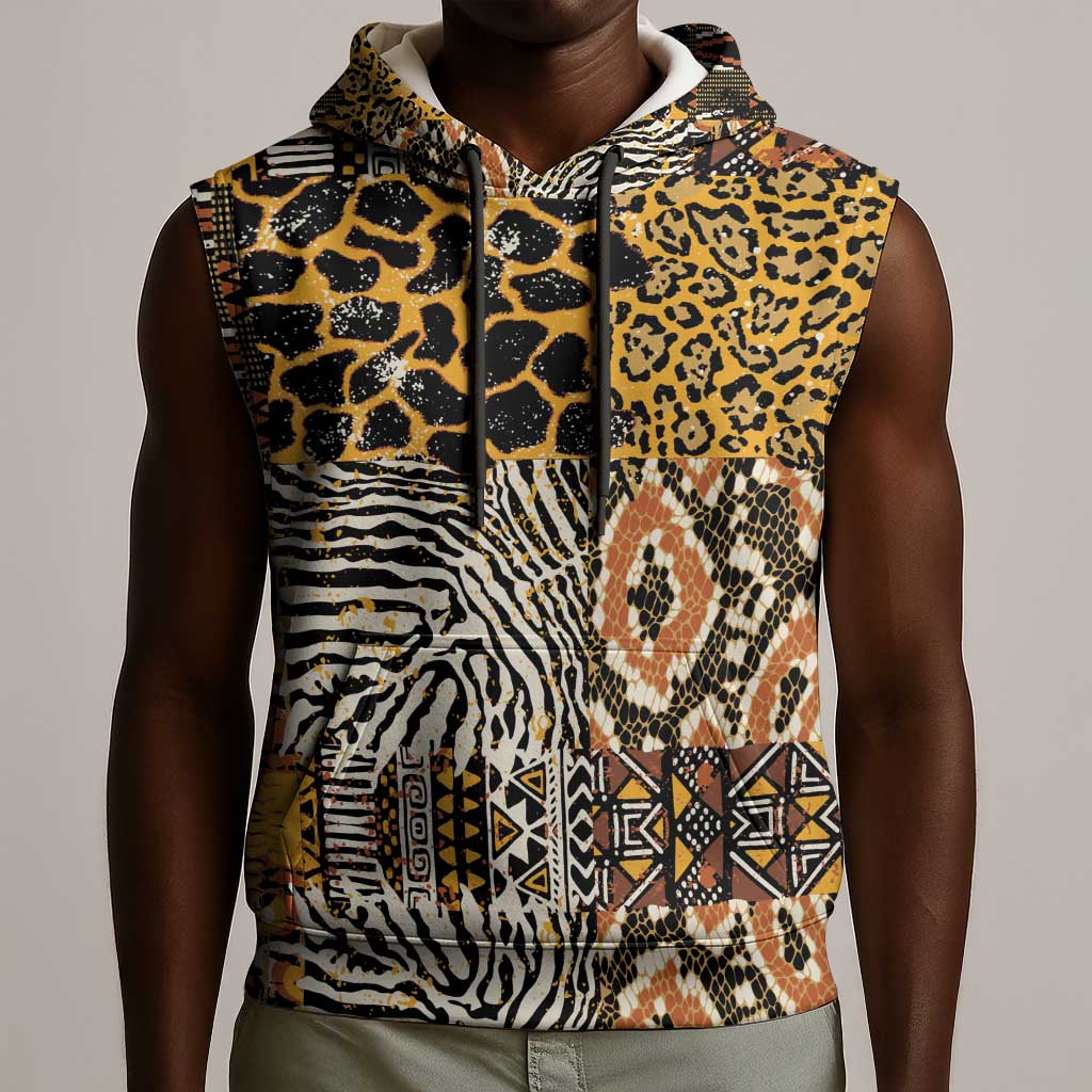 Wild Animal Skins Sleeveless Hoodie African Tribal Pattern - African Pride