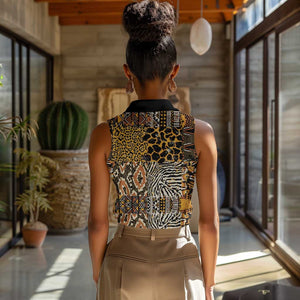 Wild Animal Skins Women Sleeveless Polo Shirt African Tribal Pattern