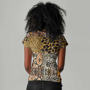 Wild Animal Skins Women V-Neck T-Shirt African Tribal Pattern