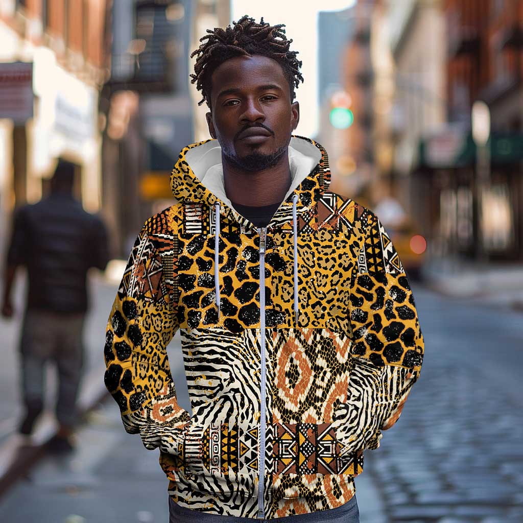 Wild Animal Skins Zip Hoodie African Tribal Pattern