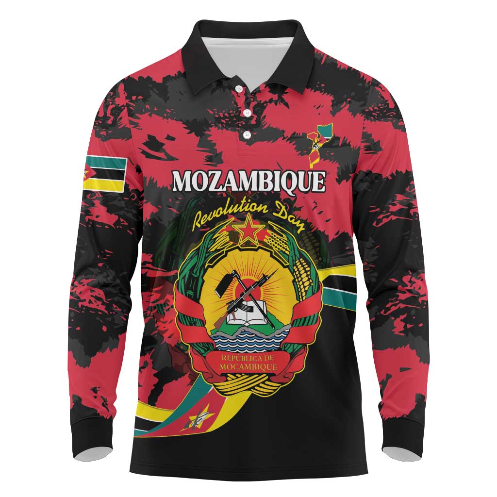 Personalized FRELIMO Mozambique Long Sleeve Polo Shirt Happy Revolution Day - African Pride