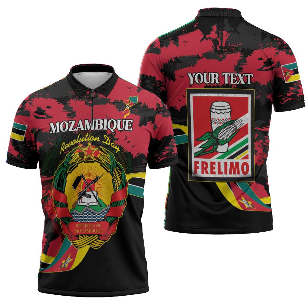 Personalized Mozambique Revolution Day Zipper Polo Shirt Coat Of Arms FRELIMO