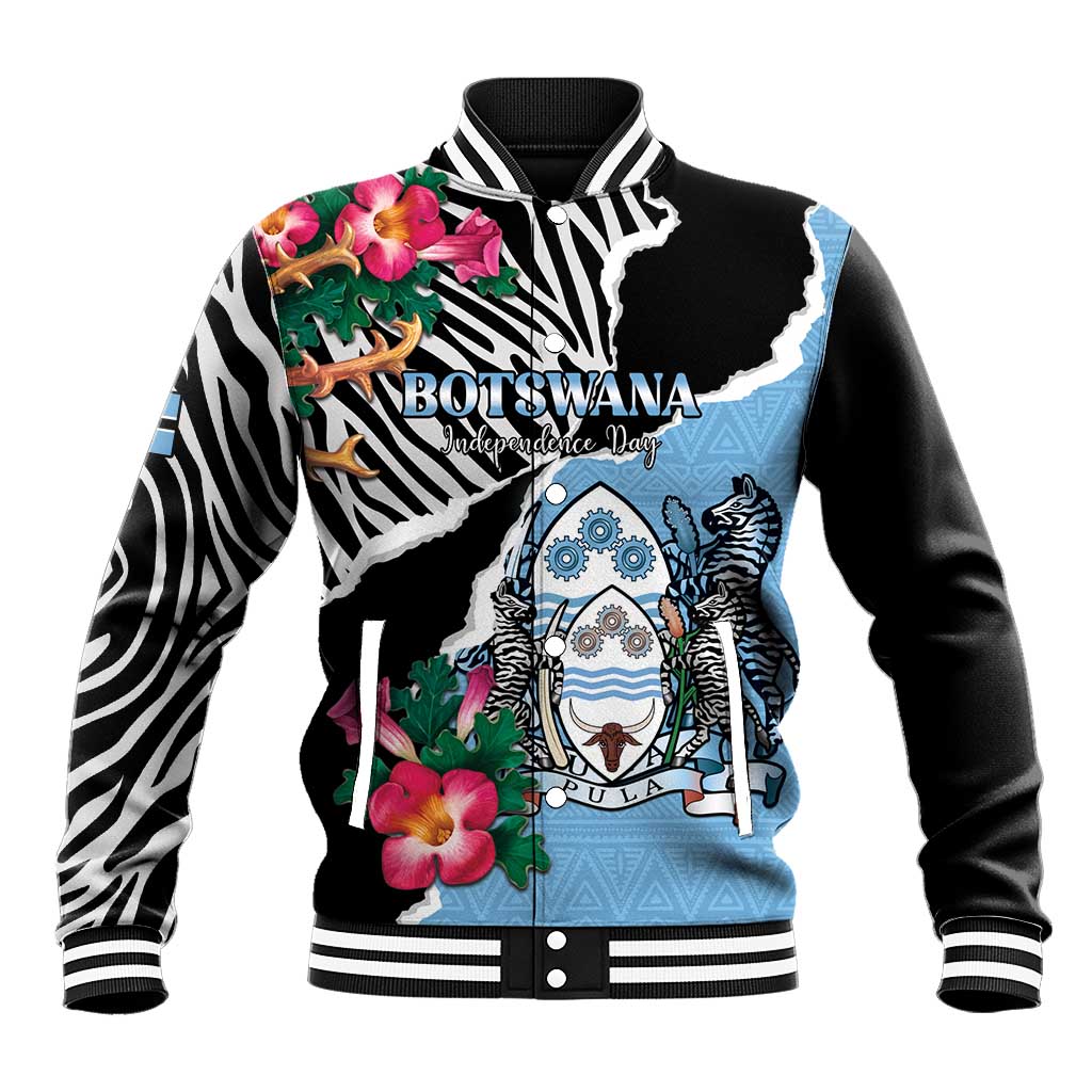 Personalized Botswana Independence Day Baseball Jacket Kalahari Devils Claw Zebra With Arican Pattern - African Pride