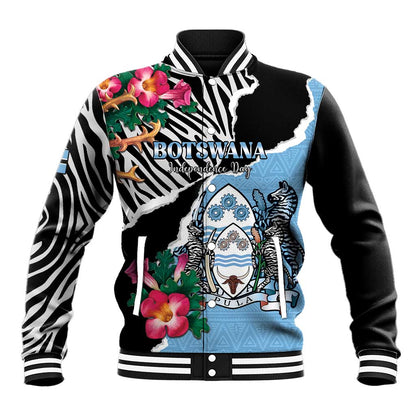 Personalized Botswana Independence Day Baseball Jacket Kalahari Devils Claw Zebra With Arican Pattern - African Pride