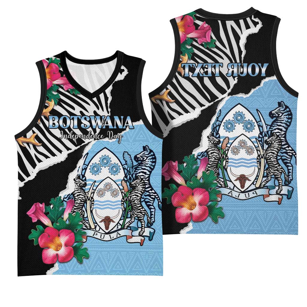 Personalized Botswana Independence Day Basketball Jersey Kalahari Devils Claw Zebra With Arican Pattern - African Pride
