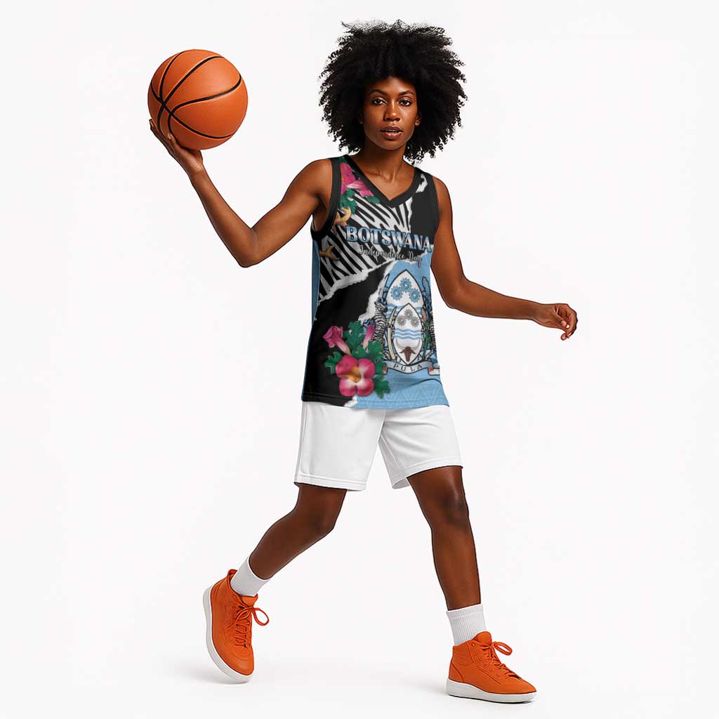 Personalized Botswana Independence Day Basketball Jersey Kalahari Devils Claw Zebra With Arican Pattern - African Pride