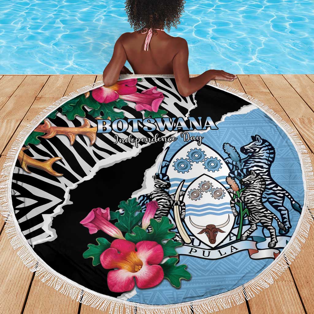 Botswana Independence Day Beach Blanket Kalahari Devils Claw Zebra With Arican Pattern - African Pride