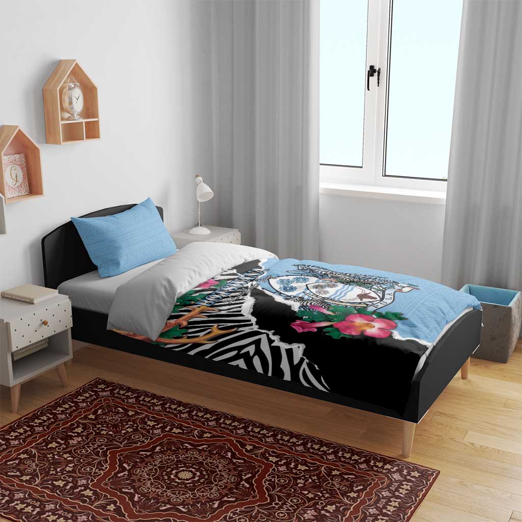 Botswana Independence Day Bedding Set Kalahari Devils Claw Zebra With Arican Pattern - African Pride
