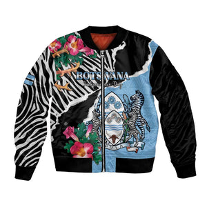 Personalized Botswana Independence Day Bomber Jacket Kalahari Devils Claw Zebra With Arican Pattern - African Pride