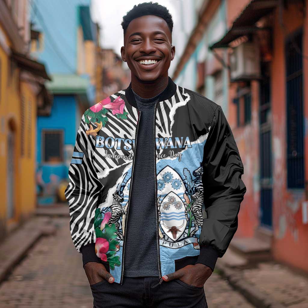 Personalized Botswana Independence Day Bomber Jacket Kalahari Devils Claw Zebra With Arican Pattern - African Pride
