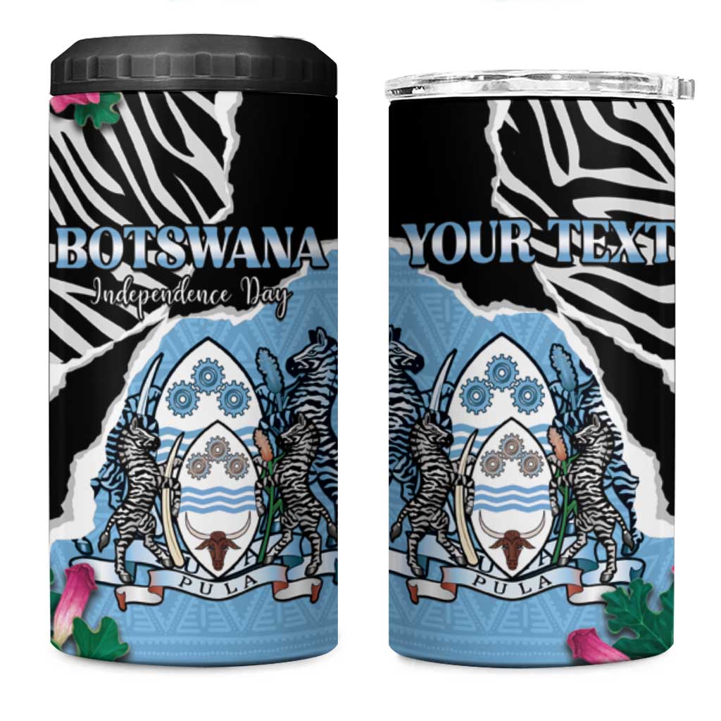 Personalized Botswana Independence Day 4 in 1 Can Cooler Tumbler Kalahari Devils Claw Zebra With Arican Pattern - African Pride