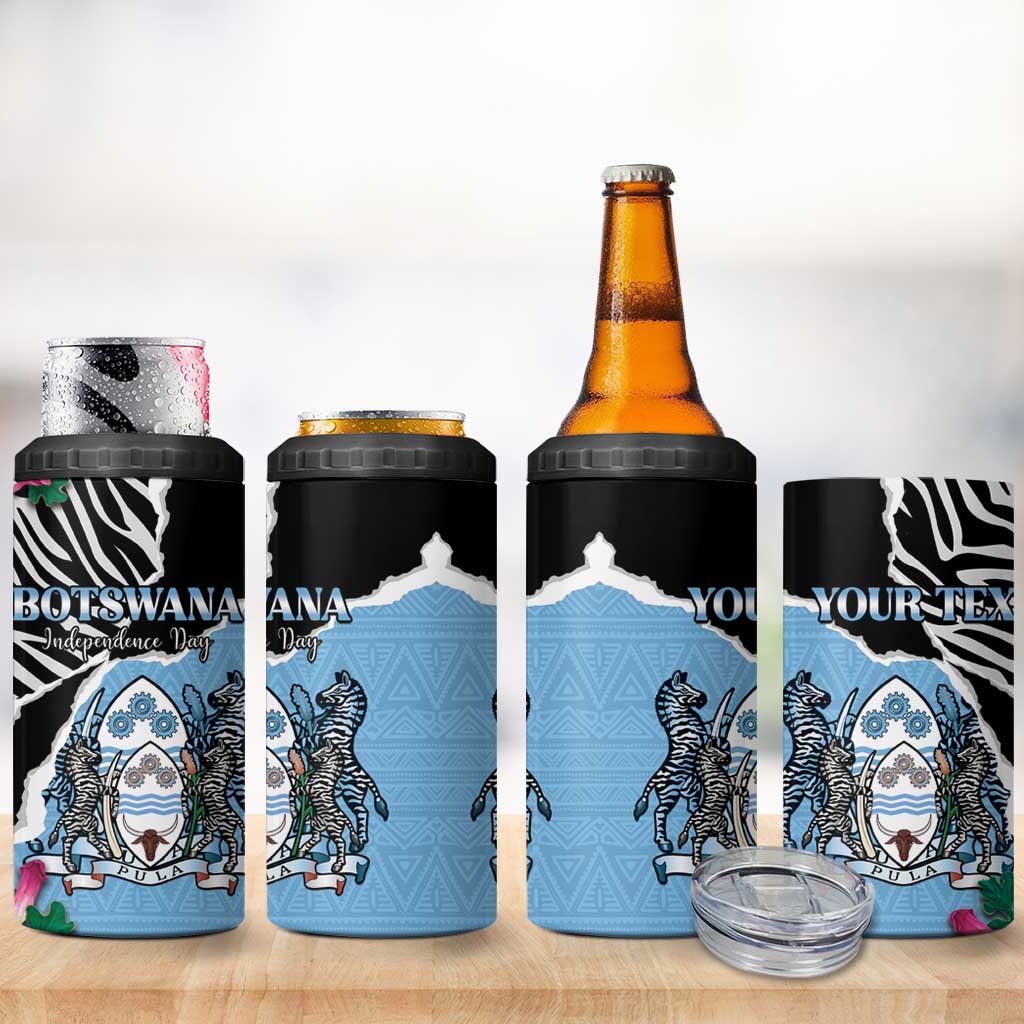 Personalized Botswana Independence Day 4 in 1 Can Cooler Tumbler Kalahari Devils Claw Zebra With Arican Pattern - African Pride