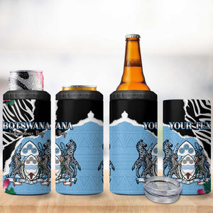 Personalized Botswana Independence Day 4 in 1 Can Cooler Tumbler Kalahari Devils Claw Zebra With Arican Pattern - African Pride