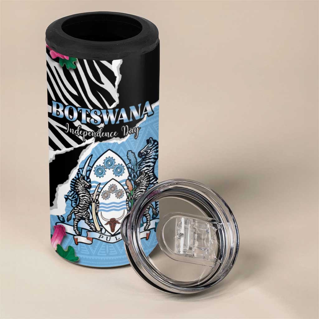 Personalized Botswana Independence Day 4 in 1 Can Cooler Tumbler Kalahari Devils Claw Zebra With Arican Pattern - African Pride