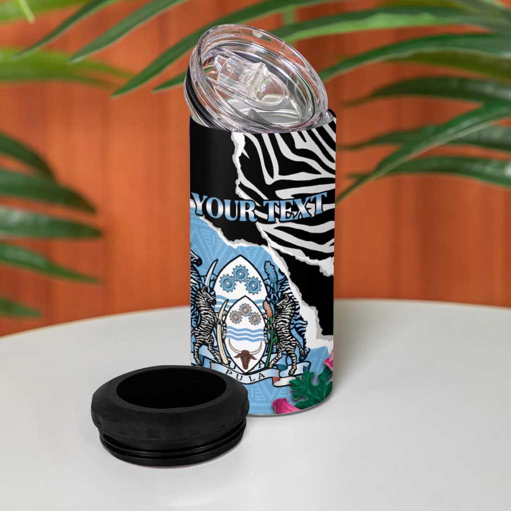 Personalized Botswana Independence Day 4 in 1 Can Cooler Tumbler Kalahari Devils Claw Zebra With Arican Pattern - African Pride