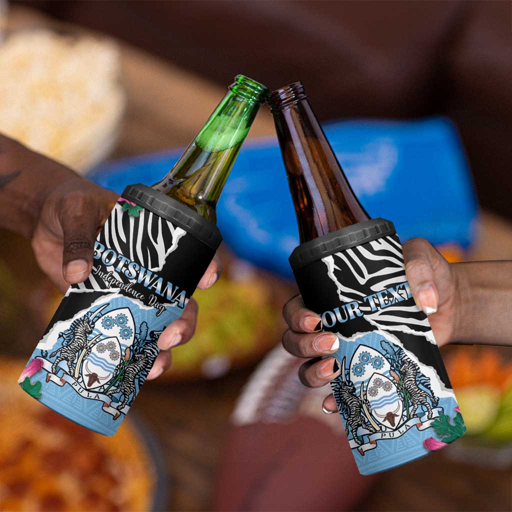Personalized Botswana Independence Day 4 in 1 Can Cooler Tumbler Kalahari Devils Claw Zebra With Arican Pattern - African Pride