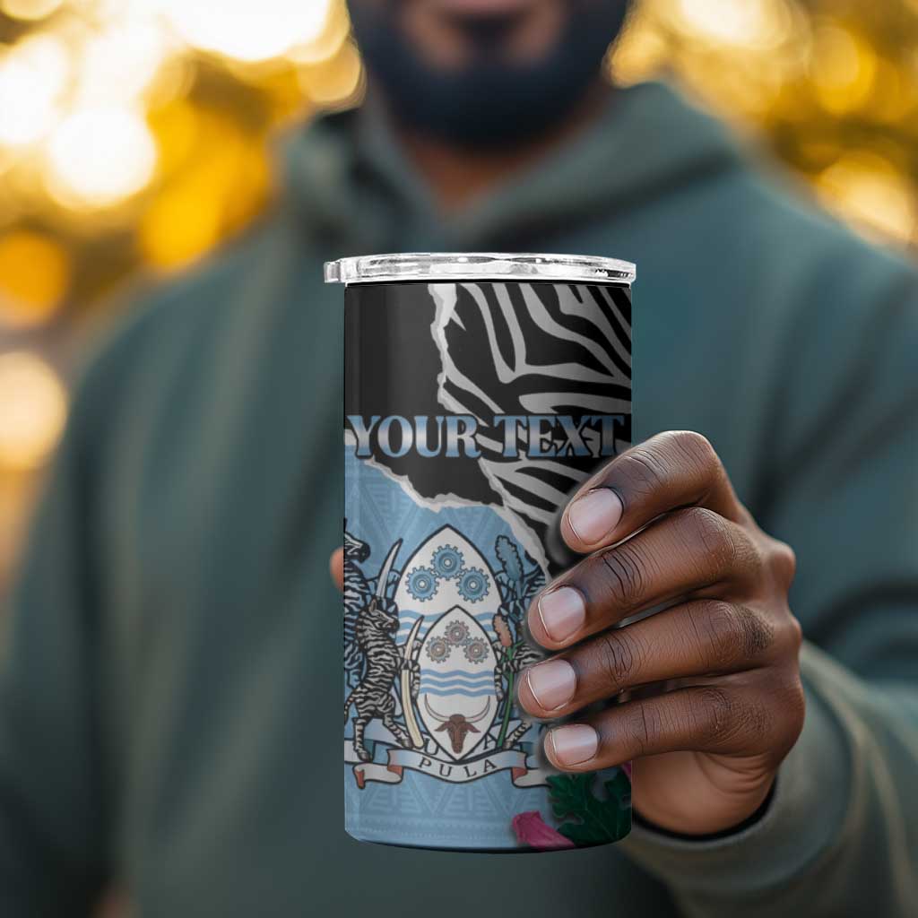 Personalized Botswana Independence Day 4 in 1 Can Cooler Tumbler Kalahari Devils Claw Zebra With Arican Pattern - African Pride