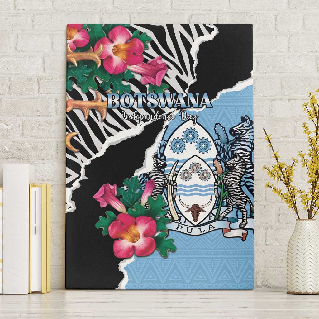 Botswana Independence Day Canvas Wall Art Kalahari Devils Claw Zebra With Arican Pattern - African Pride